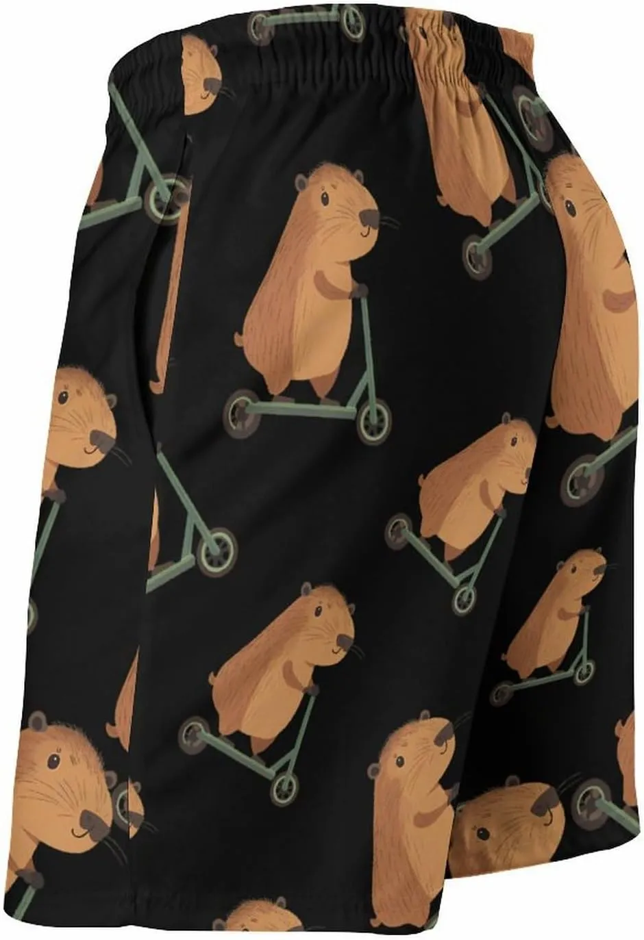 Cute Capybara Riding Scooter Beach Shorts for Men Swim Trunks Quick Dry Bathing Suit Drawstring Hawaiian Short