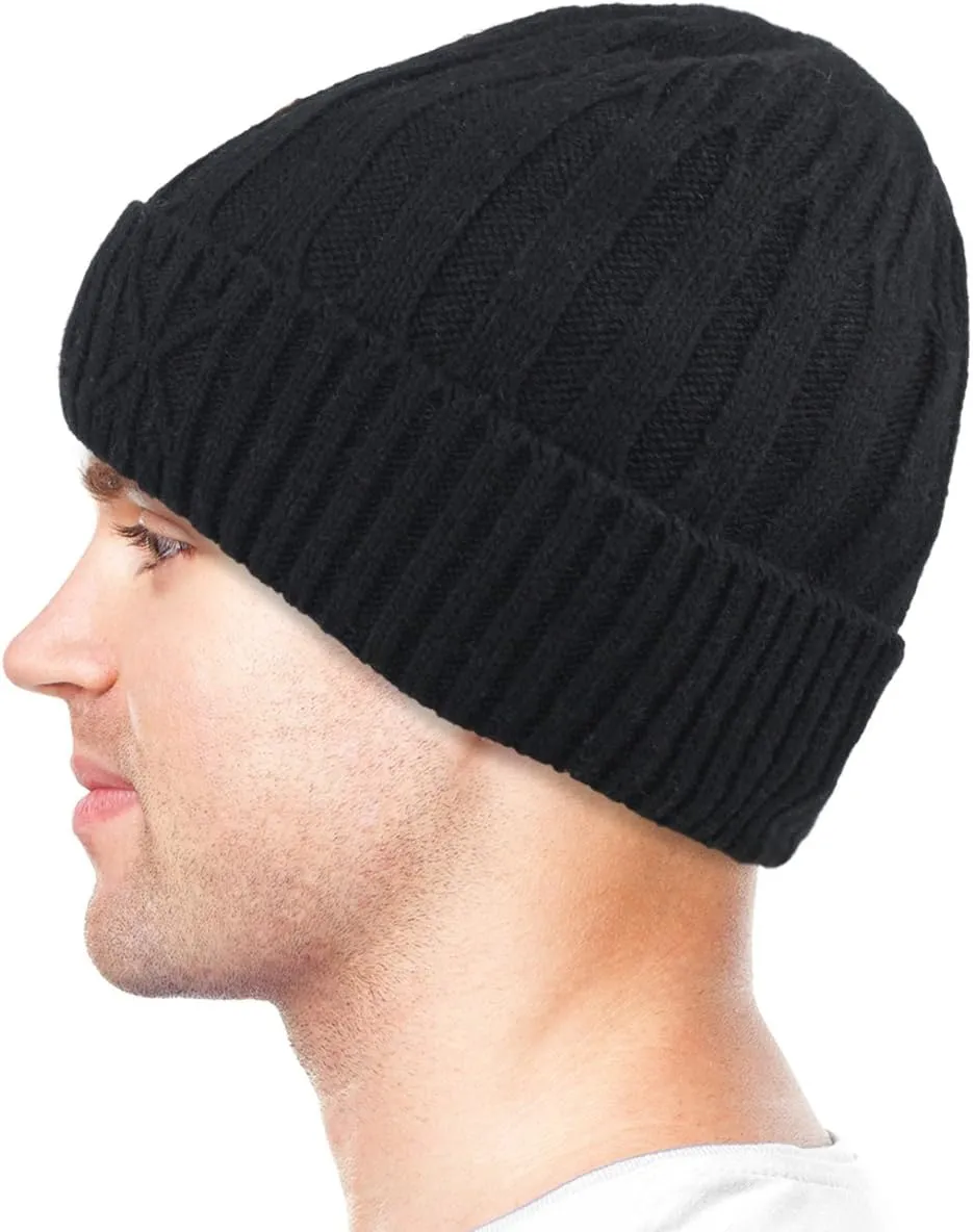 Dahlia Men's Skullies & Beanies - Wool, Knit Winter Hat, Fleece Lined,