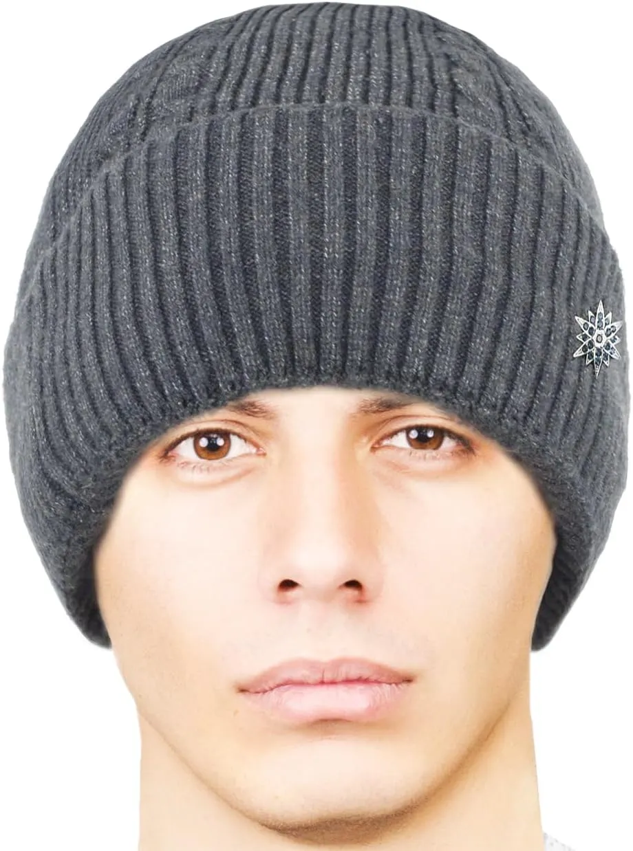 Dahlia Men's Skullies & Beanies - Wool, Knit Winter Hat, Fleece Lined,