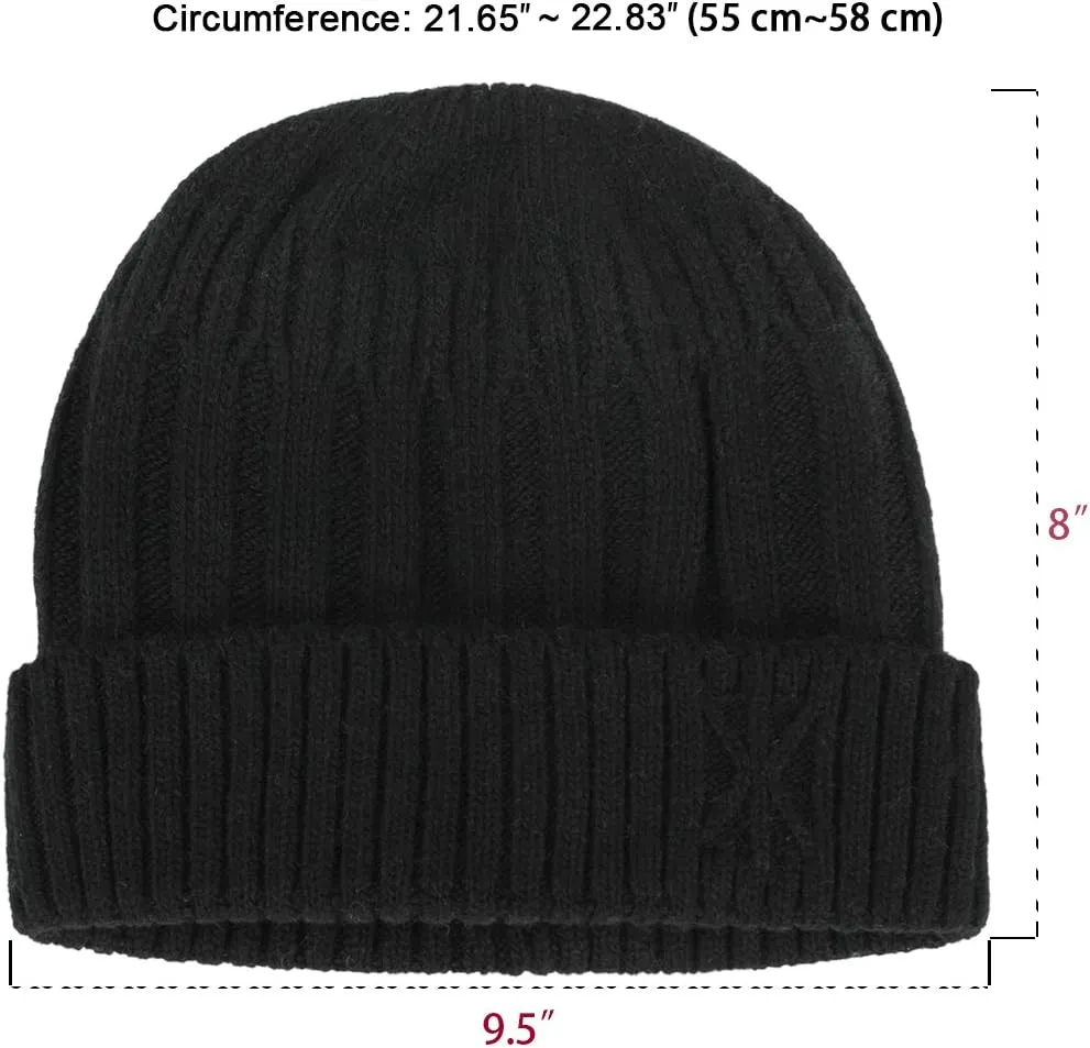 Dahlia Men's Skullies & Beanies - Wool, Knit Winter Hat, Fleece Lined,