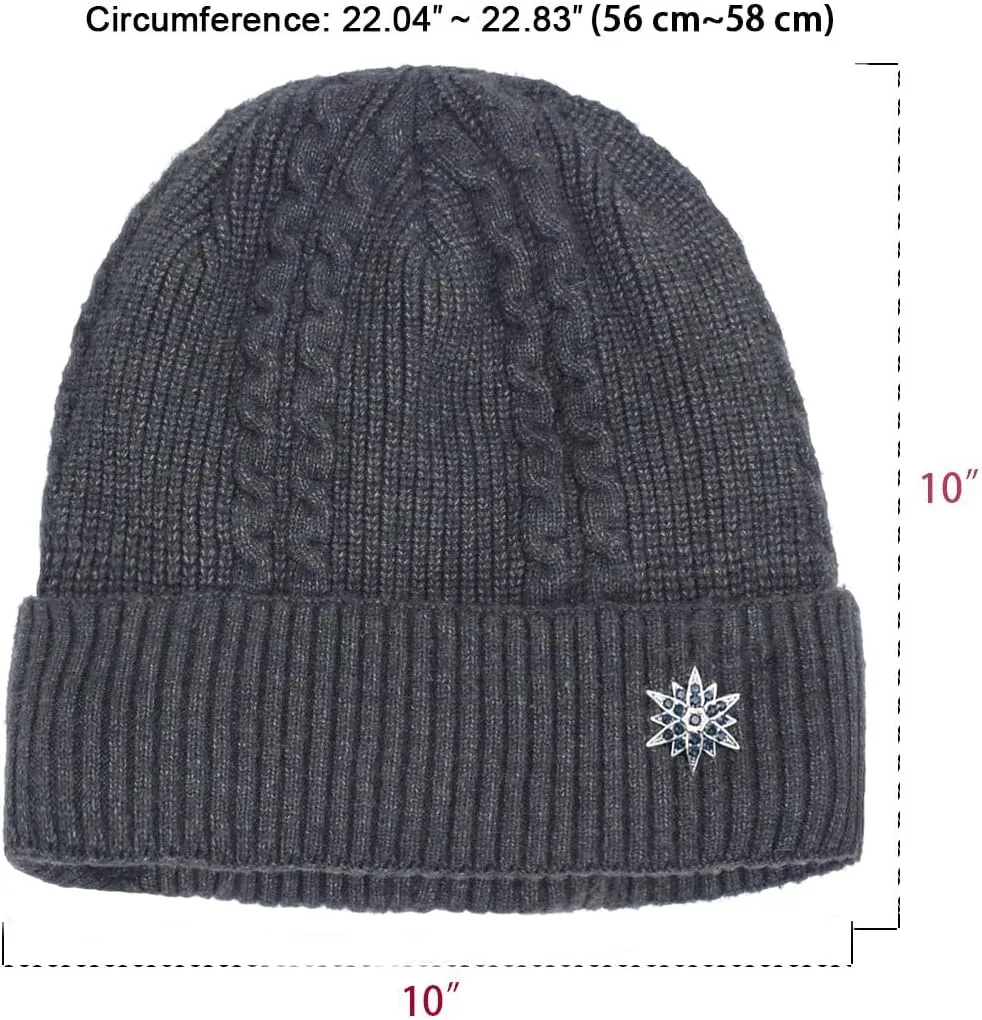 Dahlia Men's Skullies & Beanies - Wool, Knit Winter Hat, Fleece Lined,