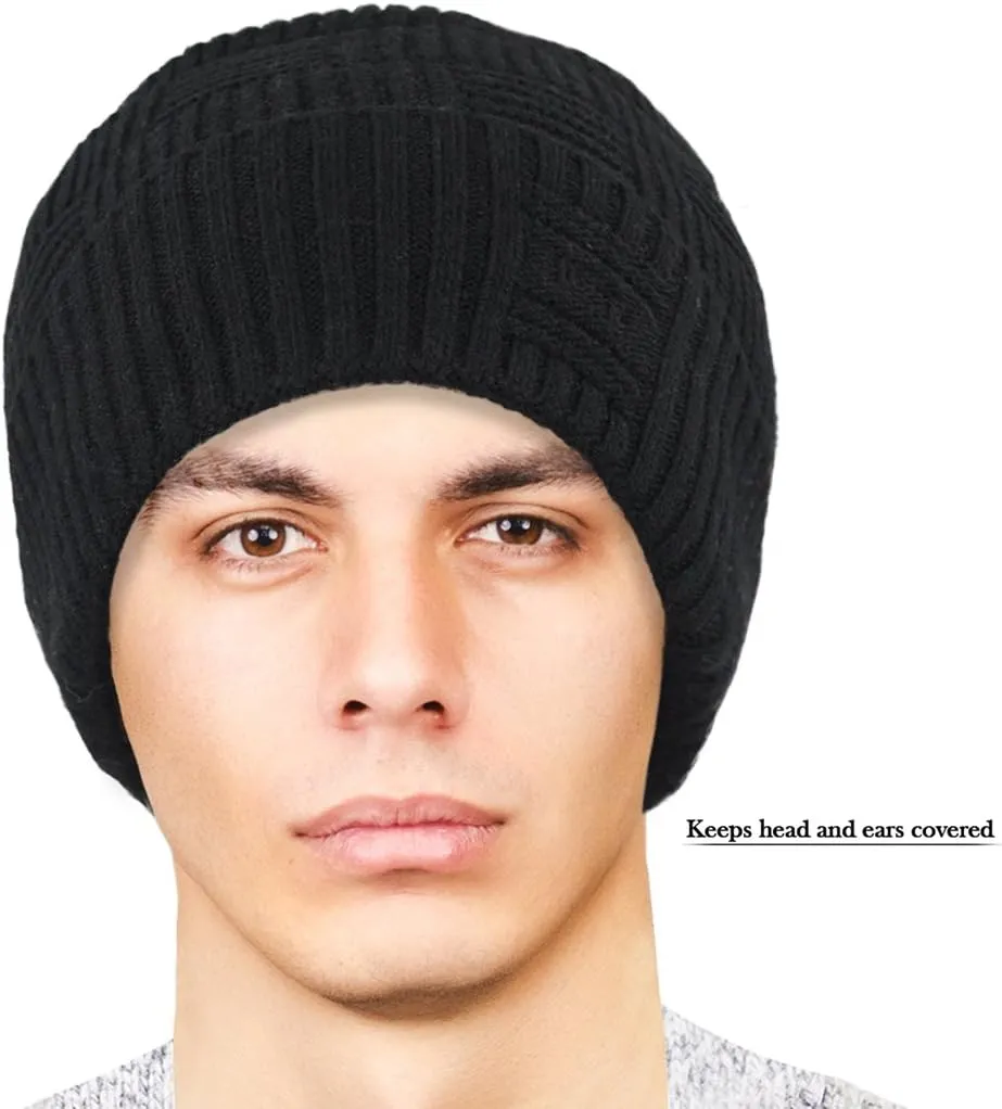 Dahlia Men's Skullies & Beanies - Wool, Knit Winter Hat, Fleece Lined,