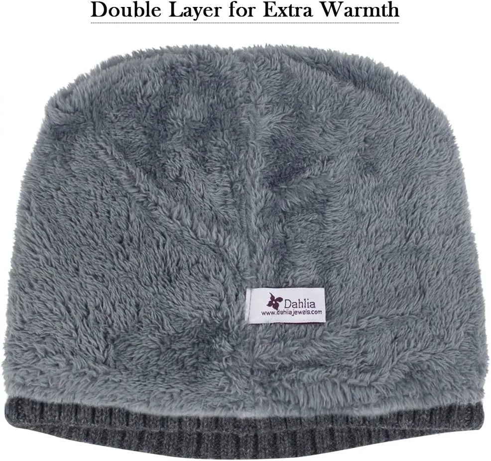 Dahlia Men's Skullies & Beanies - Wool, Knit Winter Hat, Fleece Lined,