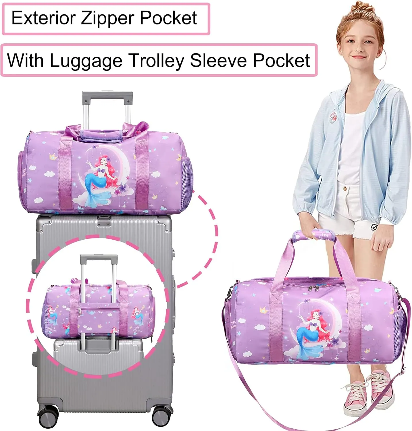 Dance Bag for Girls Duffle Bag Gymnastics Gym Bag Overnight Travel Bag Sports Ballet Bag Weekender Sleepover Carry On Bag with Shoes Compartment