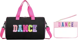 Dance Duffle Bag for Girls, Kids Toy Storage Bag,Weekend Bag,Overnight Bag,Gymnastics bag 17""Lx9""Wx9""H (Rose set-clear letter bag)
