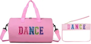 Dance Duffle for Girls, Kids Toy Storage, Weekend/Overnight Bag, Gymnastics 17"Lx9"Wx9"H (Pink Set-Clear Letter Bag)
