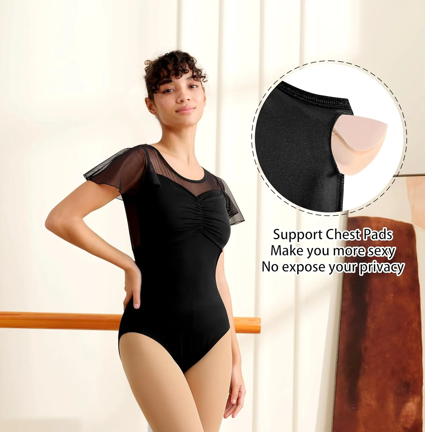 Dance Leotard for Women Ballet Mesh Tank Gymnastics Dancewear,Chest Padded Lining