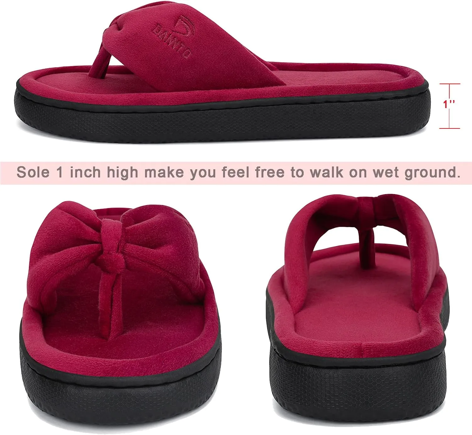 Dannto Women's House Slippers Memory Foam Flip Flops Thong Indoor Shoes Open Toe