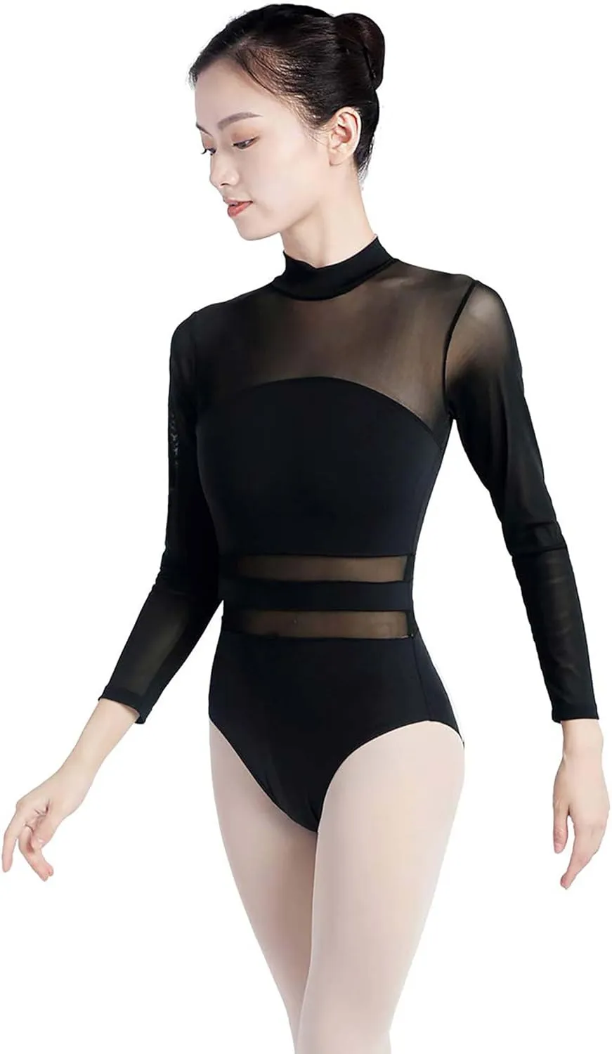 Daydance Women Ballet Leotards Turtleneck Long Sleeve Bodysuit for Dance, Gymnastics, Aerial Yoga