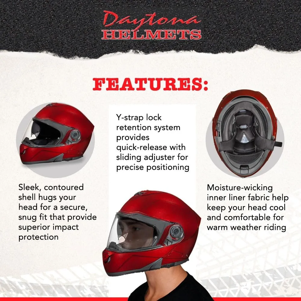 Daytona Helmets Glide Modular Motorcycle Helmet - DOT Approved Flip Up Motorcycle Helmet - Bluetooth Ready Full Face Motorcycle Helmet with Dual Visors for Men, Women & Youth