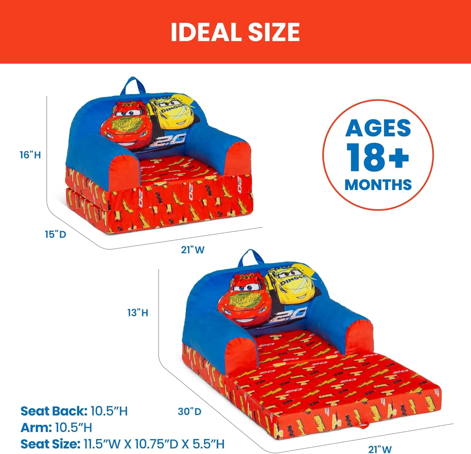 Delta Children - Cars Cozee Buddy Flip-Out Kids Chair, Blue