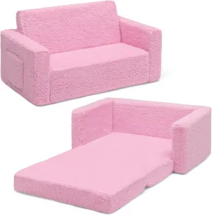 Delta Children Cozee Flip-Out Sherpa 2-in-1 Convertible Sofa to Lounger for Kids, Pink