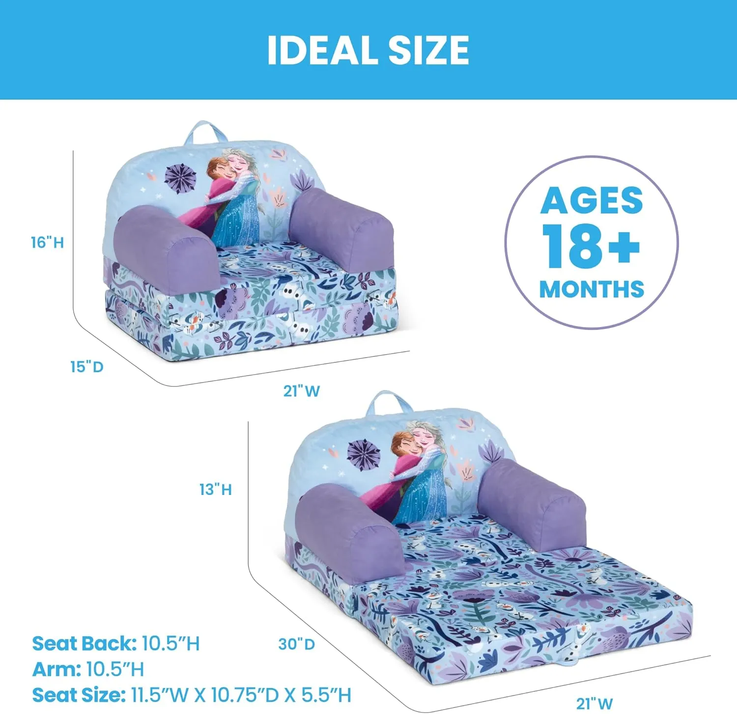 Delta Children - Disney Frozen Cozee Buddy Flip-Out Kids Chair, Purple