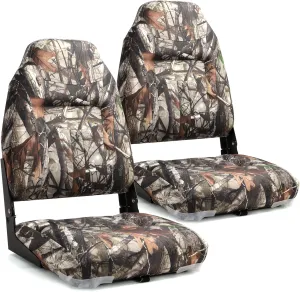 Deluxe Camo High Back Folding Fishing Boat Seat,Stainless Steel Screws Included