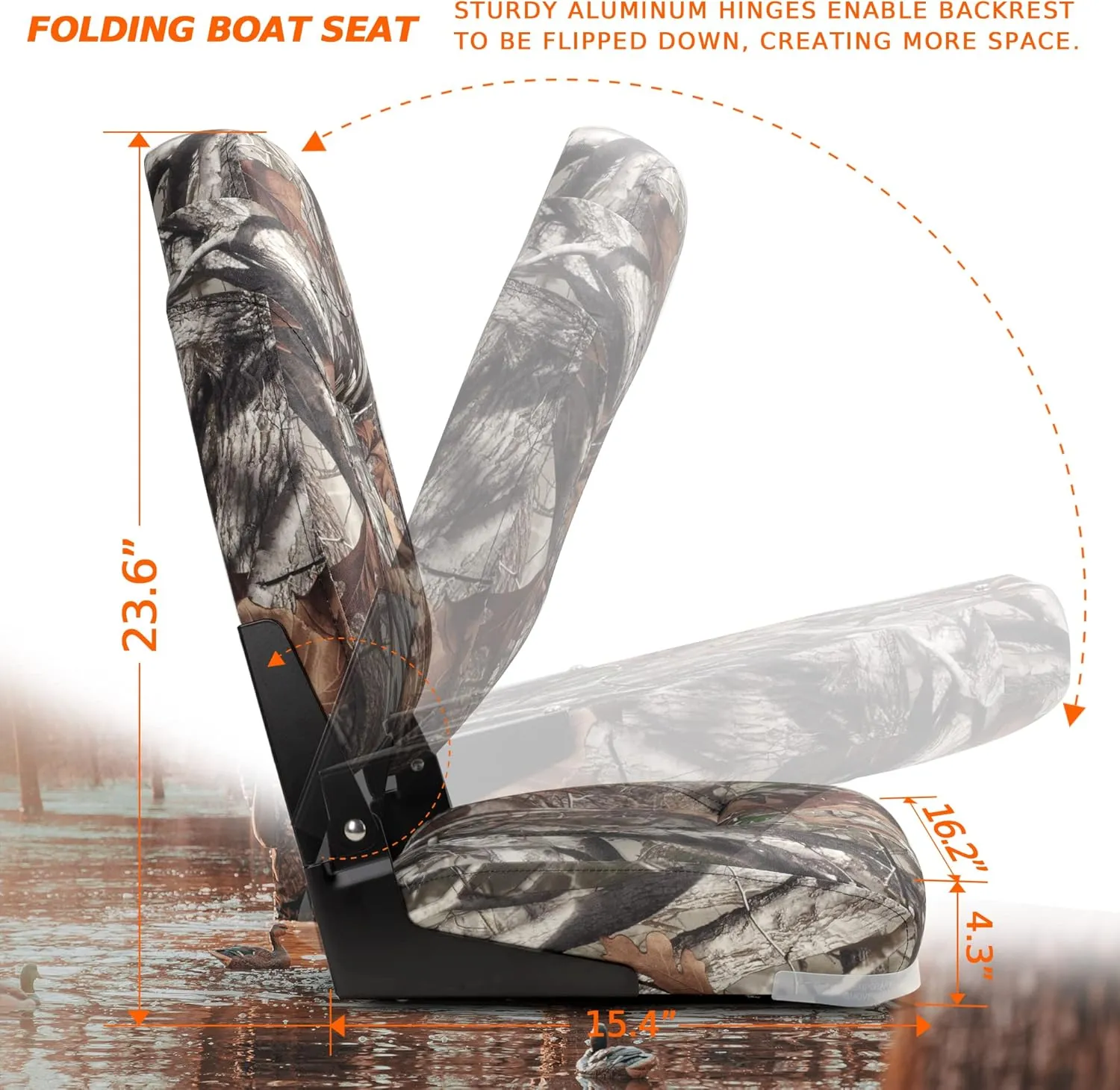 Deluxe Camo High Back Folding Fishing Boat Seat,Stainless Steel Screws Included