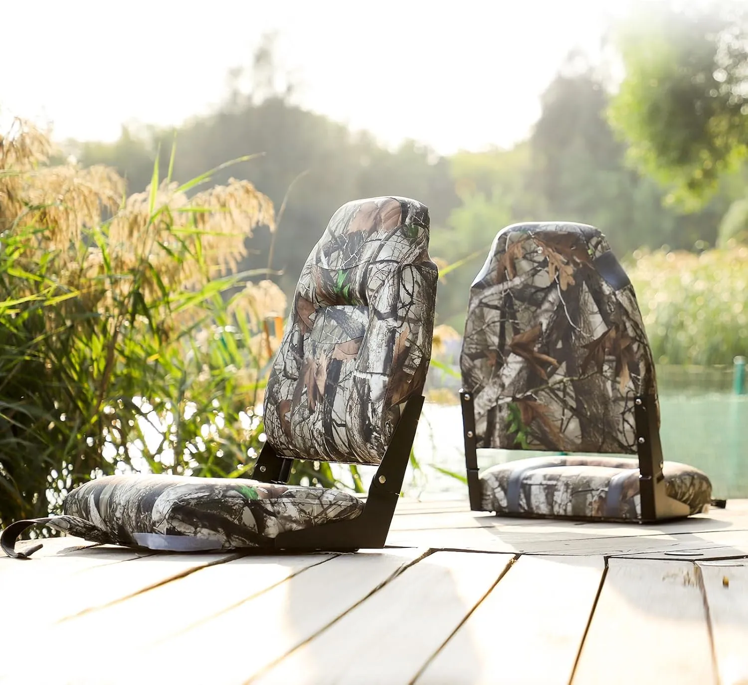 Deluxe Camo High Back Folding Fishing Boat Seat,Stainless Steel Screws Included