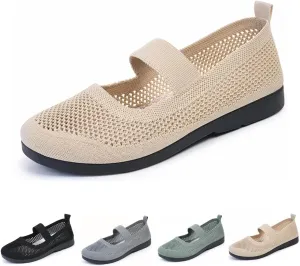 DESESE Women's Casual Hollow Out Knitted Mary Jane Flats Shoes,Fashion Comfortable Mesh Walking Beach Shoes Lightweight Breathable Slip-On Shoes
