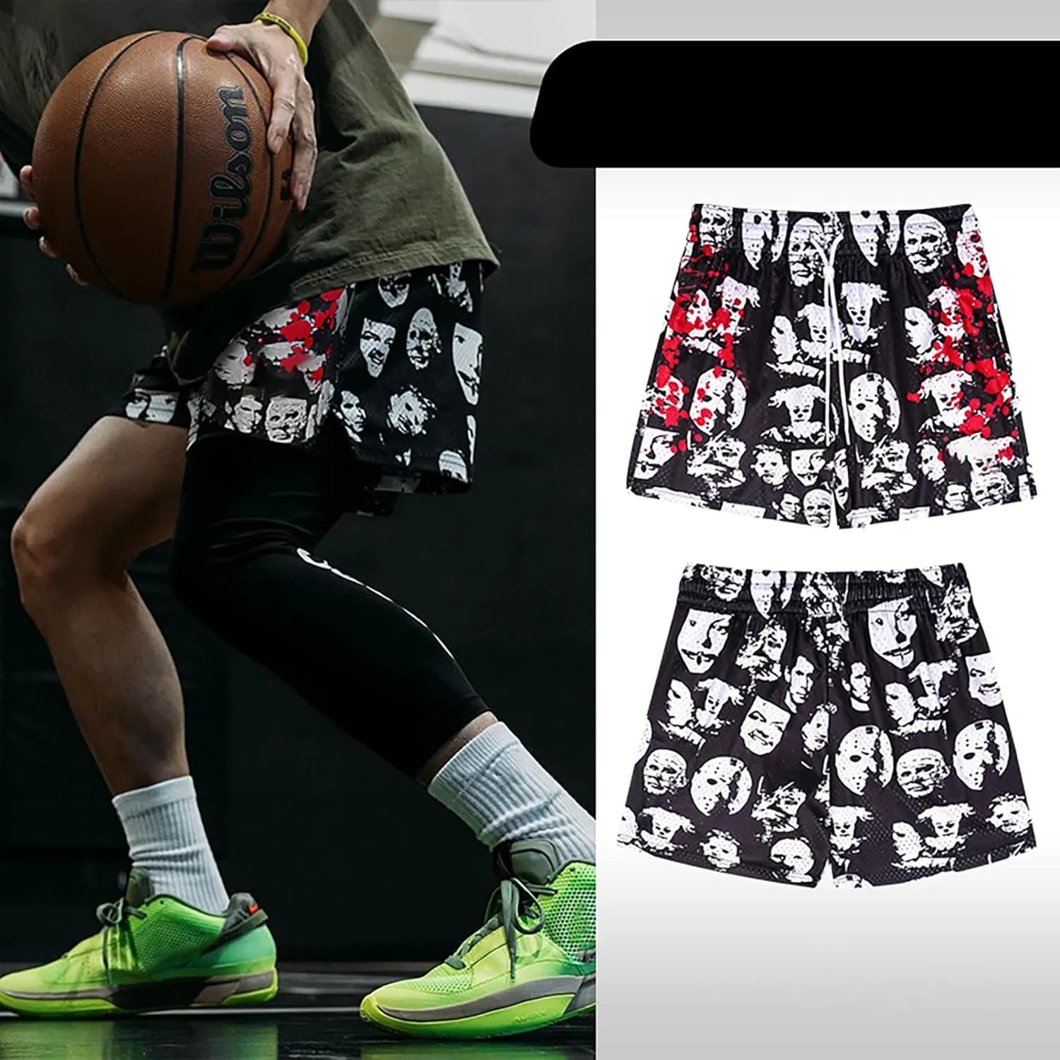 DIOTSR Mens Graphic Print Shorts Cool Mesh Basketball Shorts Casual Flat Front Shorts Summer Drawstring