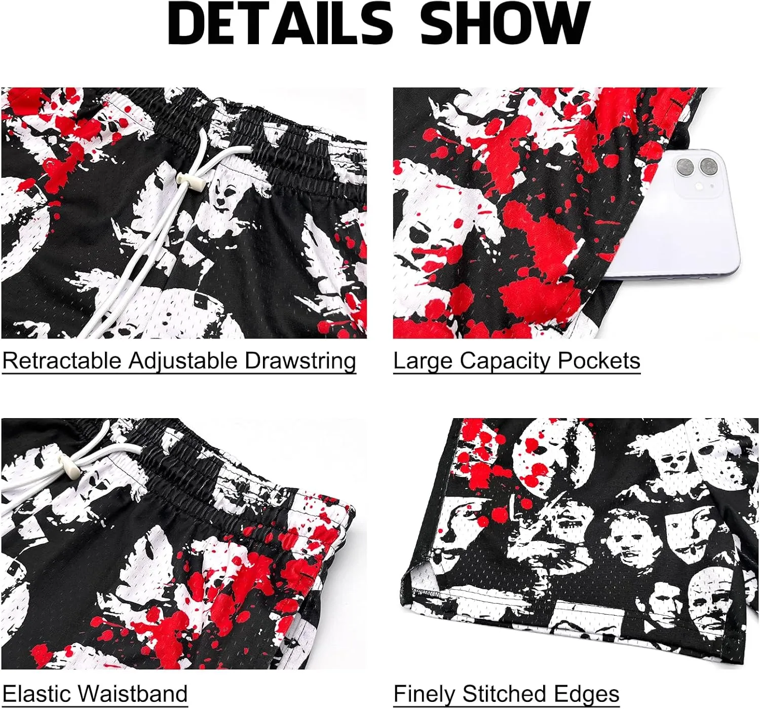 DIOTSR Mens Graphic Print Shorts Cool Mesh Basketball Shorts Casual Flat Front Shorts Summer Drawstring