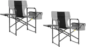 Director Camping Chair Set of 2 with Cooler Bag & Foldable Side Tray - 400lbs Heavy Duty Outdoor Folding Lawn Chair, Portable Camp Chair for Fishing/Backyard (Black & Gray)