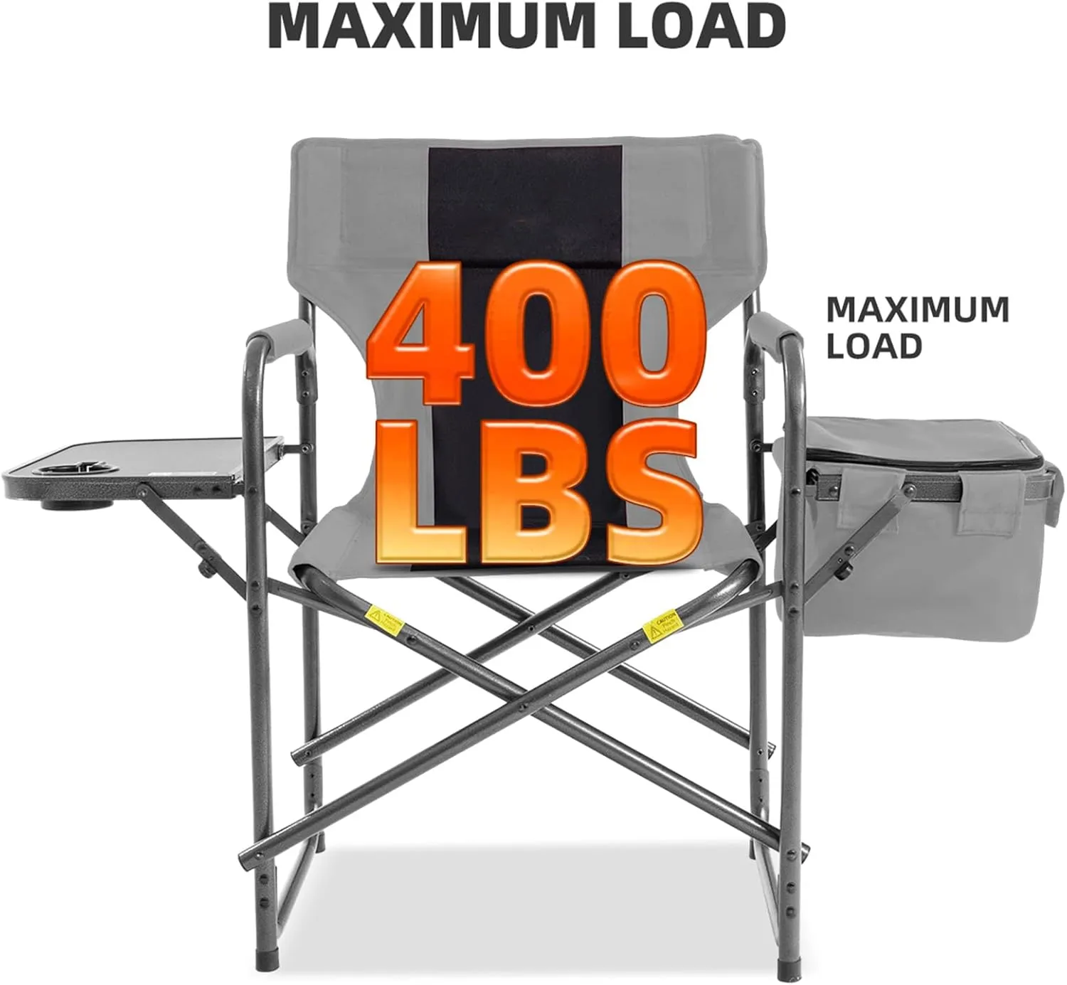 Director Camping Chair Set of 2 with Cooler Bag & Foldable Side Tray - 400lbs Heavy Duty Outdoor Folding Lawn Chair, Portable Camp Chair for Fishing/Backyard (Black & Gray)