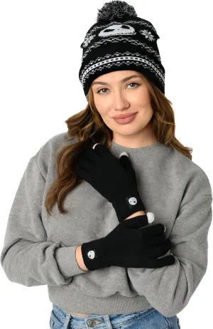 Disney Adult Knit Beanie Hat and Texting Glove Set Mickey Minnie Skellington