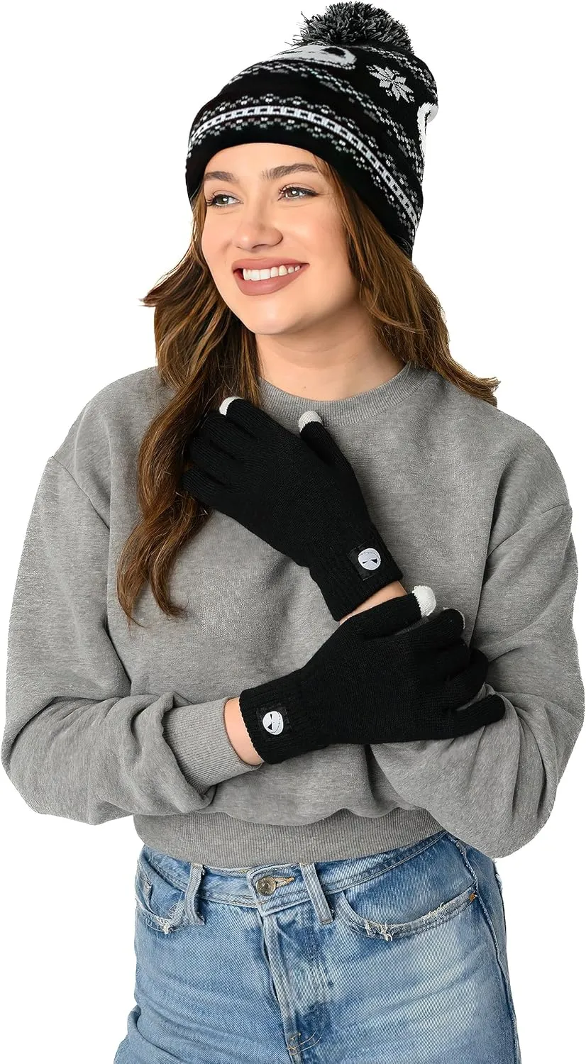 Disney Adult Knit Beanie Hat and Texting Glove Set Mickey Minnie Skellington