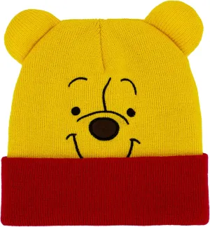 Disney Winnie The Pooh Beanie Hat, Winter Knit Cap with 3D Ears, Yellow