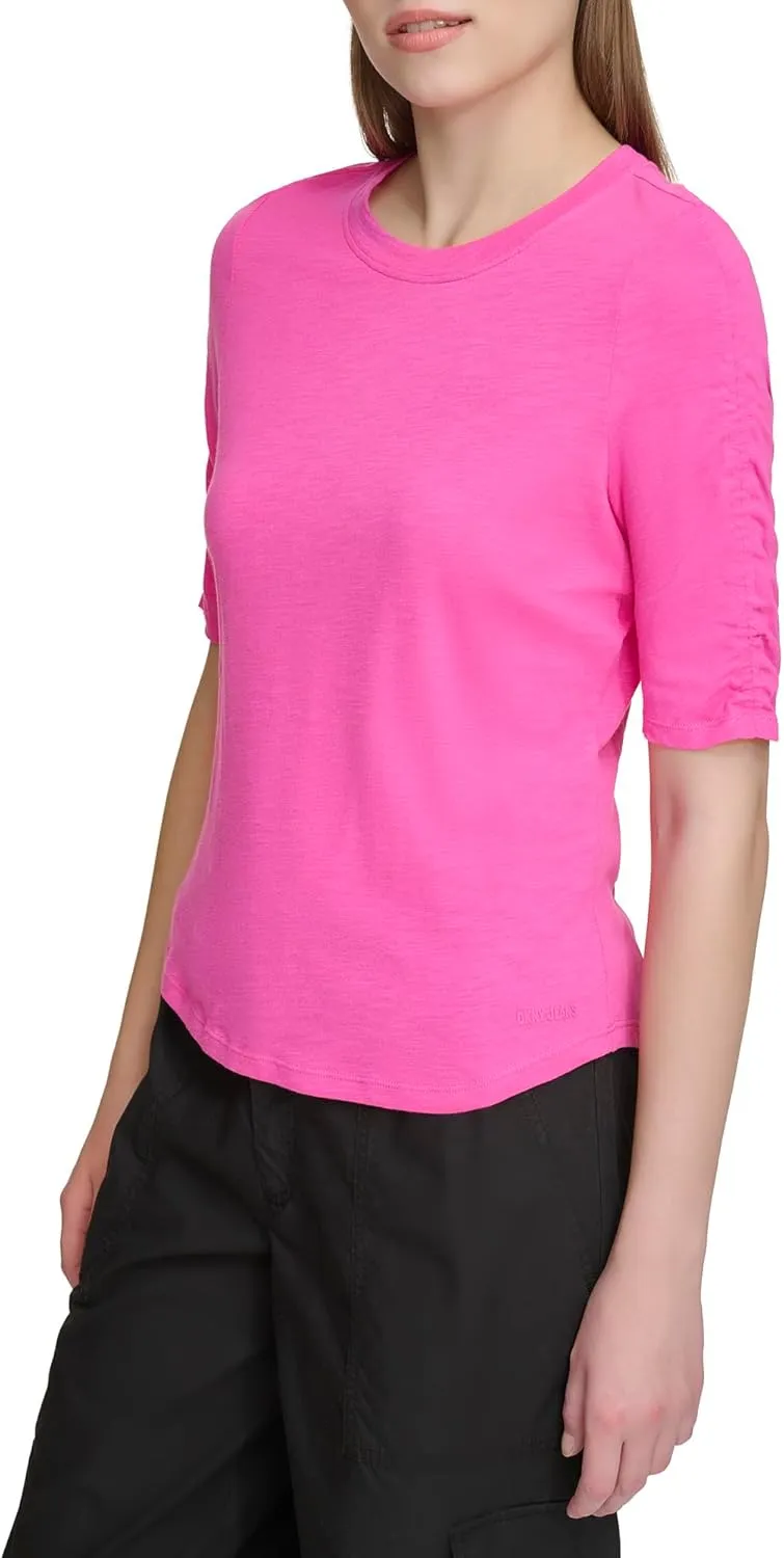 DKNY Women's Essential Ruched Ballet Sleeve Jeans Knit