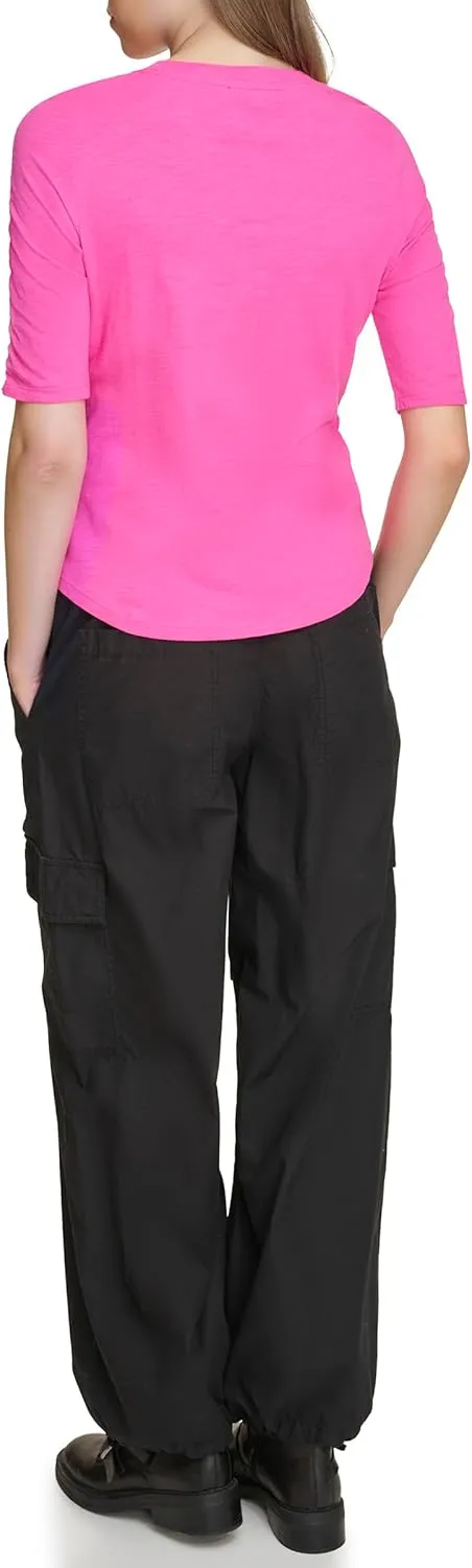 DKNY Women's Essential Ruched Ballet Sleeve Jeans Knit