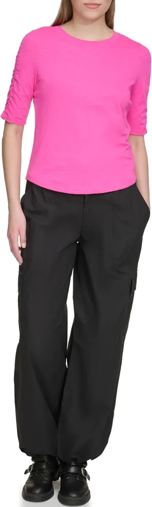 DKNY Women's Essential Ruched Ballet Sleeve Jeans Knit