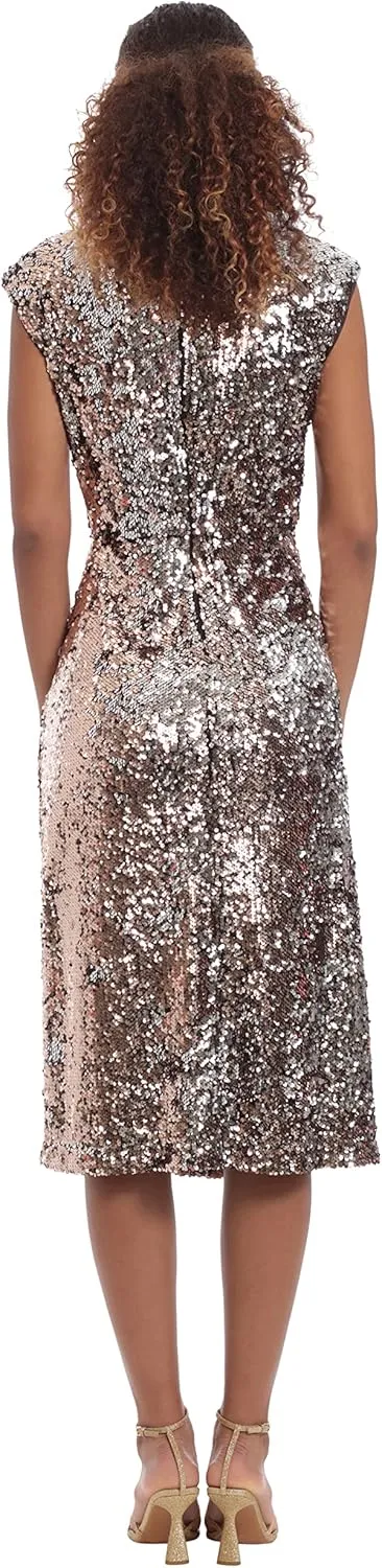 Donna Morgan Women's Sequin Mock Neck Midi Dress with Slit