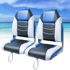 Dreizack Boat Seats 2 Packs, Folding High Back Fishing Waterproof Universal Pontoon Boat Seat Bass Tracker Boat Chairs with Stainless Steel Screws, Aluminum Hinges and Thickened Cushion