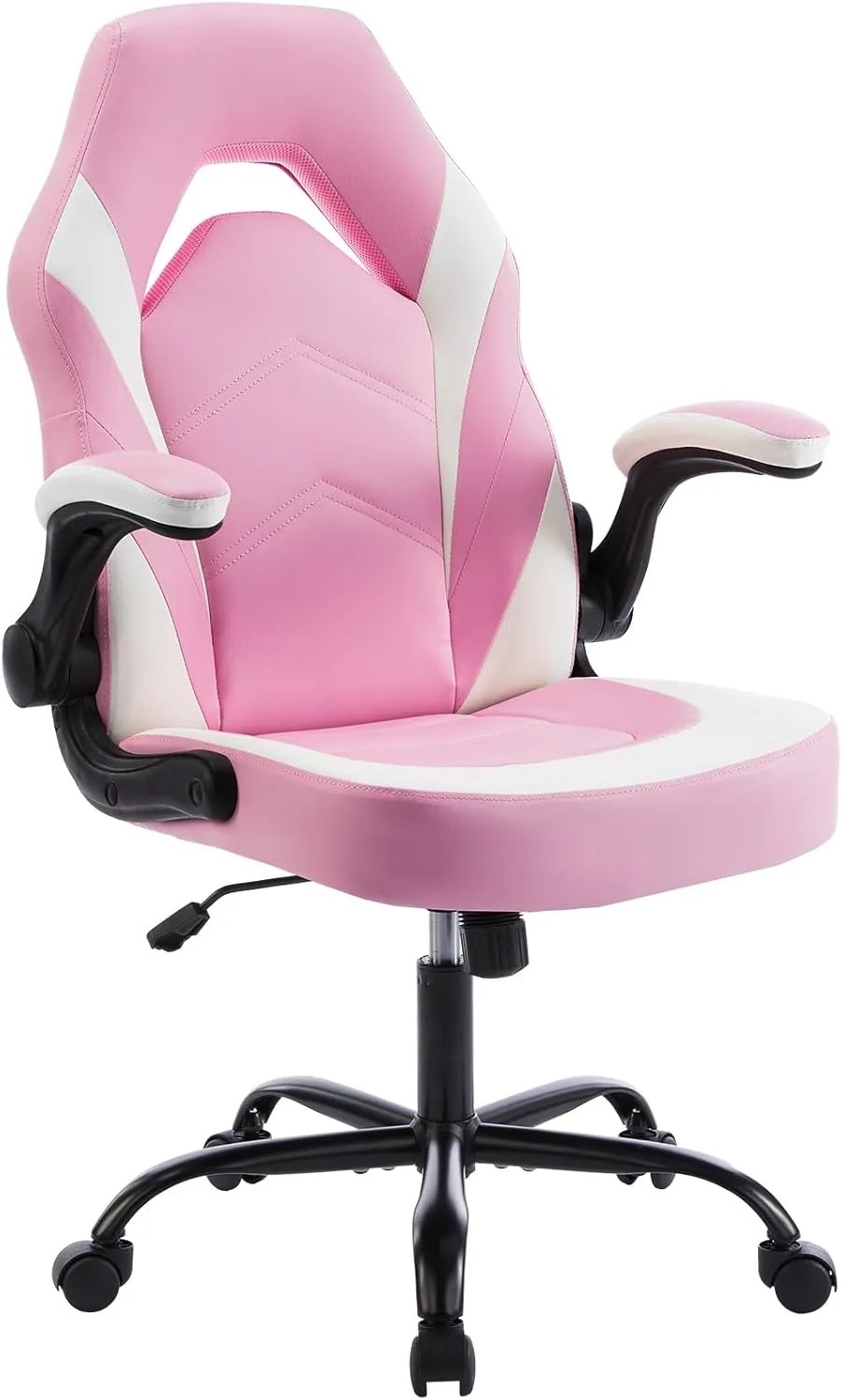 DUMOS Ergonomic Computer Gaming Chair - Home Office Desk with PU Leather Lumbar Support, Height Adjustable Big and Tall Video Game with Flip-up Armrest, Swivel Wheels for Adults