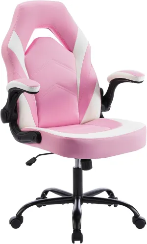 DUMOS Ergonomic Computer Gaming Chair - Home Office Desk with PU Leather Lumbar Support, Height Adjustable Big and Tall Video Game with Flip-up Armrest, Swivel Wheels for Adults