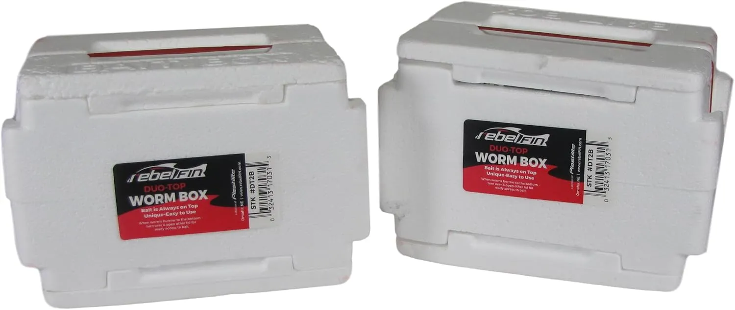 Duo-Top Worm Box - Live Bait container for Nightcrawler Red Worms - 2-Pack