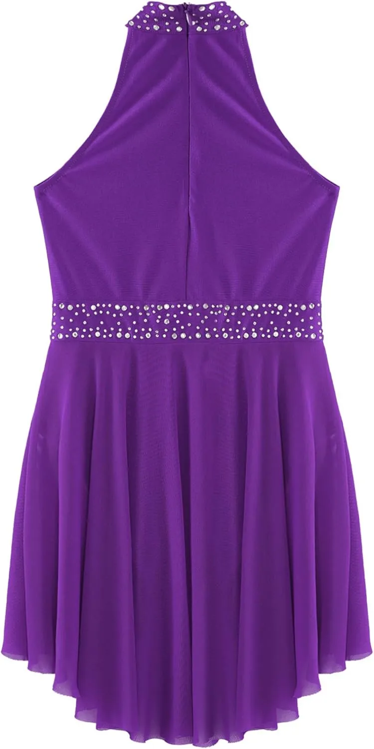 easyforever Kids Girls Sleeveless Halter Neck Figure Ice Skating Dress Lyrical Modern Contemporary Ballet Dance Dress