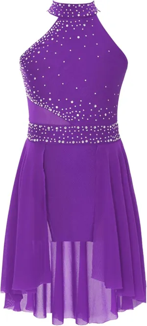 easyforever Kids Girls Sleeveless Halter Neck Figure Ice Skating Dress Lyrical Modern Contemporary Ballet Dance Dress
