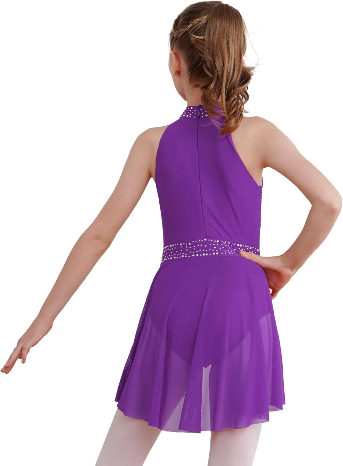 easyforever Kids Girls Sleeveless Halter Neck Figure Ice Skating Dress Lyrical Modern Contemporary Ballet Dance Dress