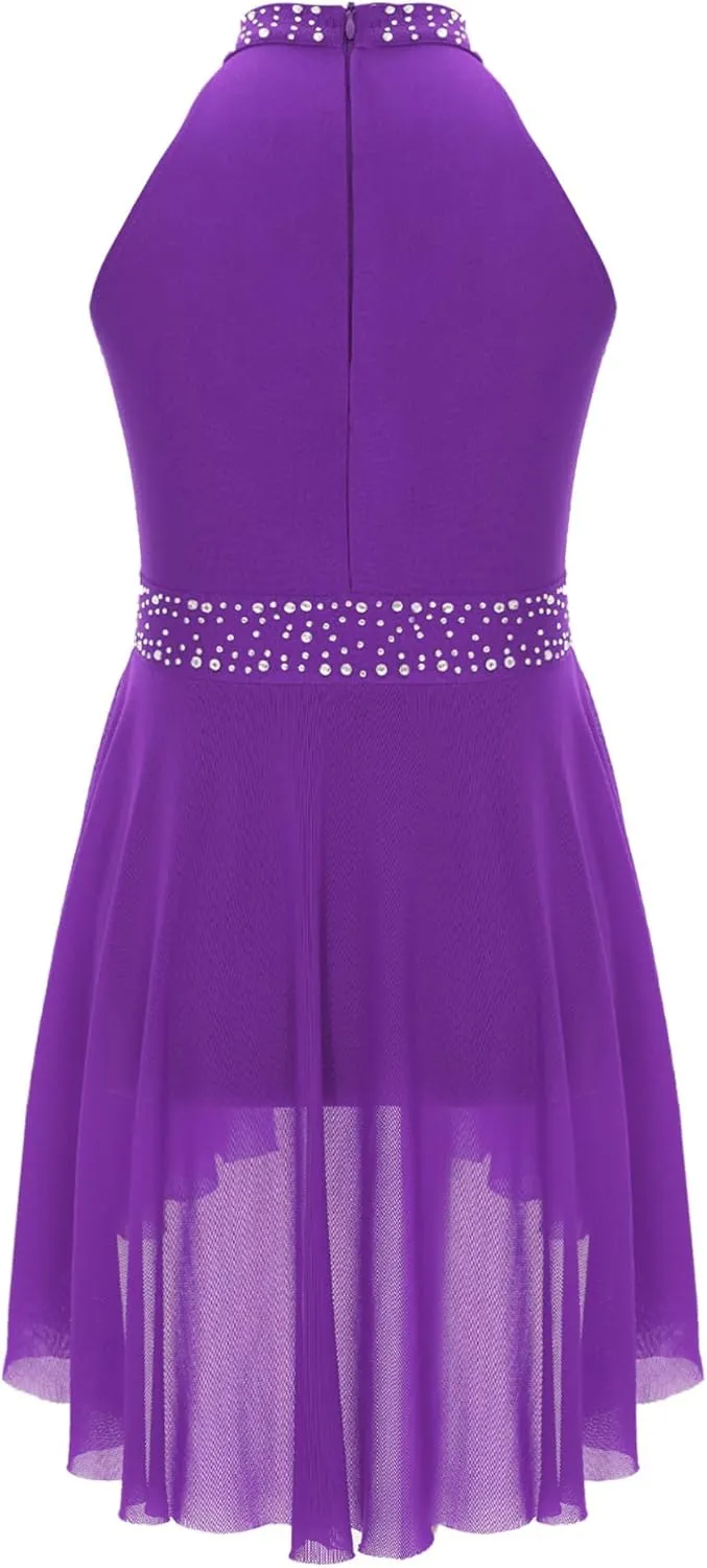 easyforever Kids Girls Sleeveless Halter Neck Figure Ice Skating Dress Lyrical Modern Contemporary Ballet Dance Dress