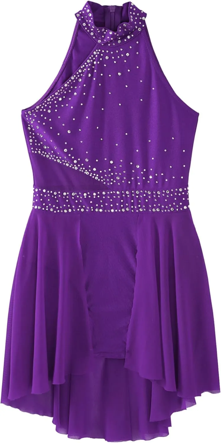 easyforever Kids Girls Sleeveless Halter Neck Figure Ice Skating Dress Lyrical Modern Contemporary Ballet Dance Dress