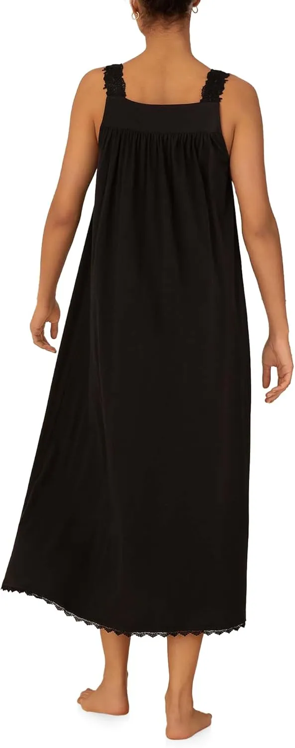 Eileen West Queen Anne's Lace Villa Blanca Knit Tank Ballet Nightgown for Women, 100% Cotton Sheer Jersey, 50" Length