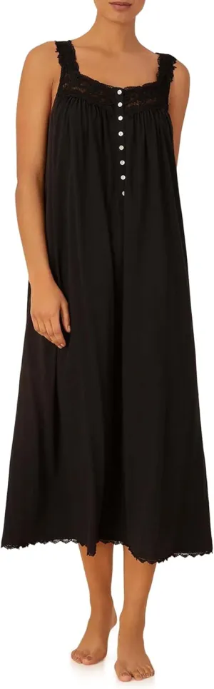 Eileen West Queen Anne's Lace Villa Blanca Knit Tank Ballet Nightgown for Women, 100% Cotton Sheer Jersey, 50" Length