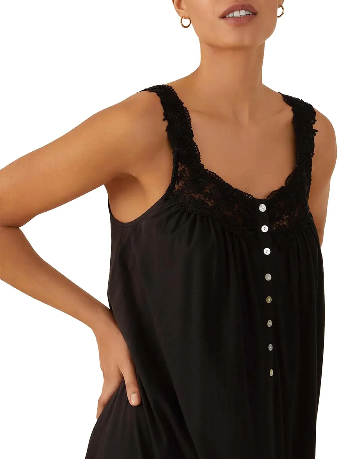 Eileen West Queen Anne's Lace Villa Blanca Knit Tank Ballet Nightgown for Women, 100% Cotton Sheer Jersey, 50" Length