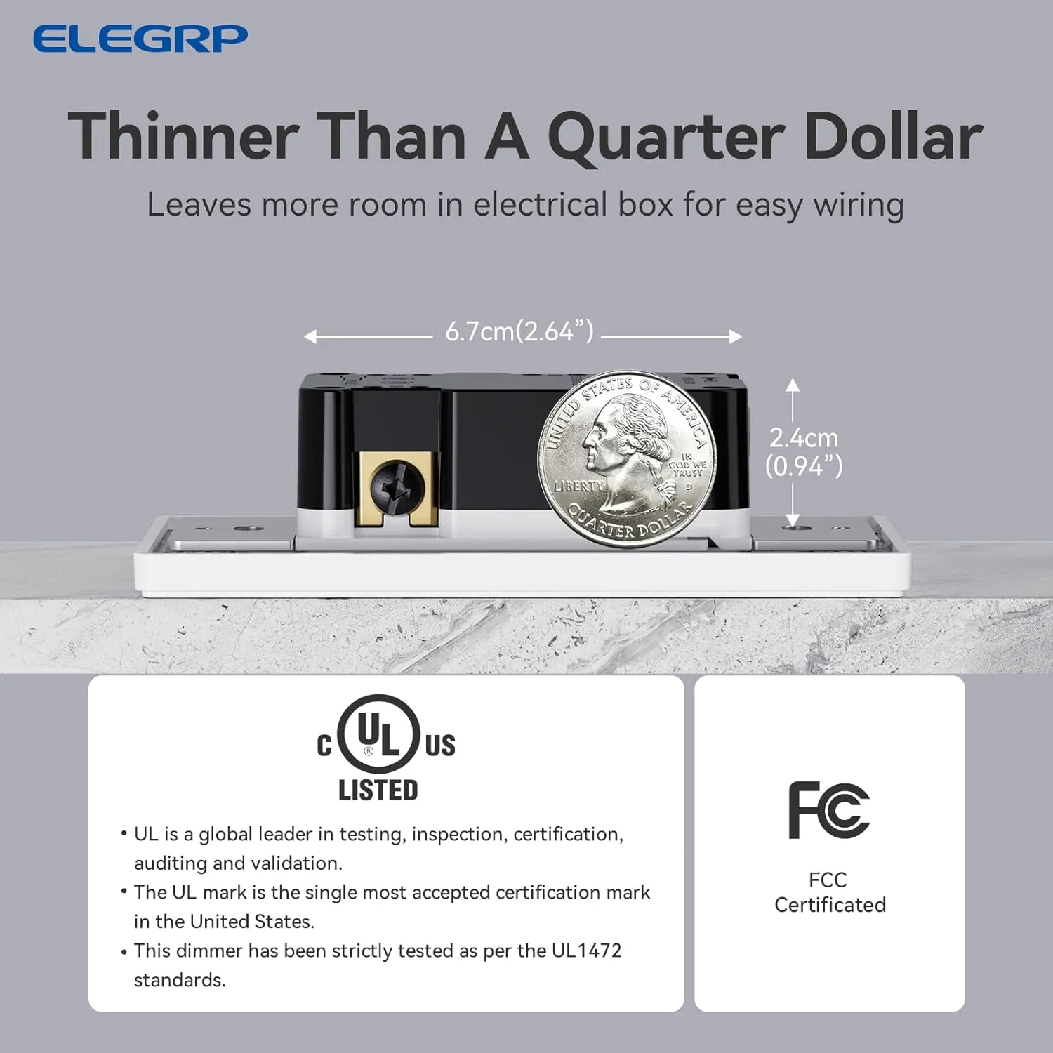 ELEGRP Digital Dimmer Light Switch for 300W Dimmable LED/CFL Lights and 600W Incandescent/Halogen, Single Pole/3-Way LED Slide Dimmer Light Switch, Wall Plate Included, UL Listed, 1 Pack, Matte White