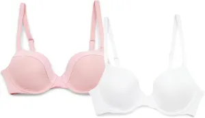 ELLEN TRACY Everyday T-Shirt Bra with Underwire - Solid and Textured Mesh Overlay - 2-Pack Multipack