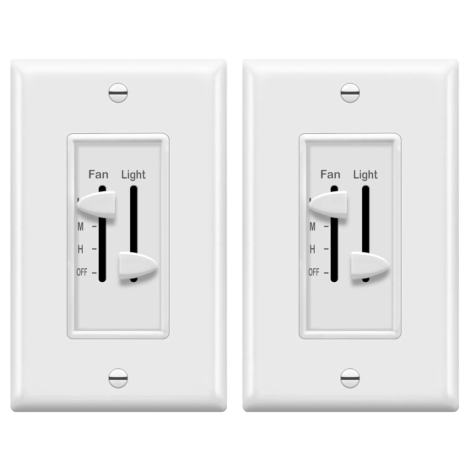 ENERLITES 3 Speed Ceiling Fan Control and Dimmer Light Switch, 2.5A Single Pole Light Fan Switch, 300W Incandescent Load, No Neutral Wire Required, 17001-F3-W, 120 Volts (AC), White, 2 Pack