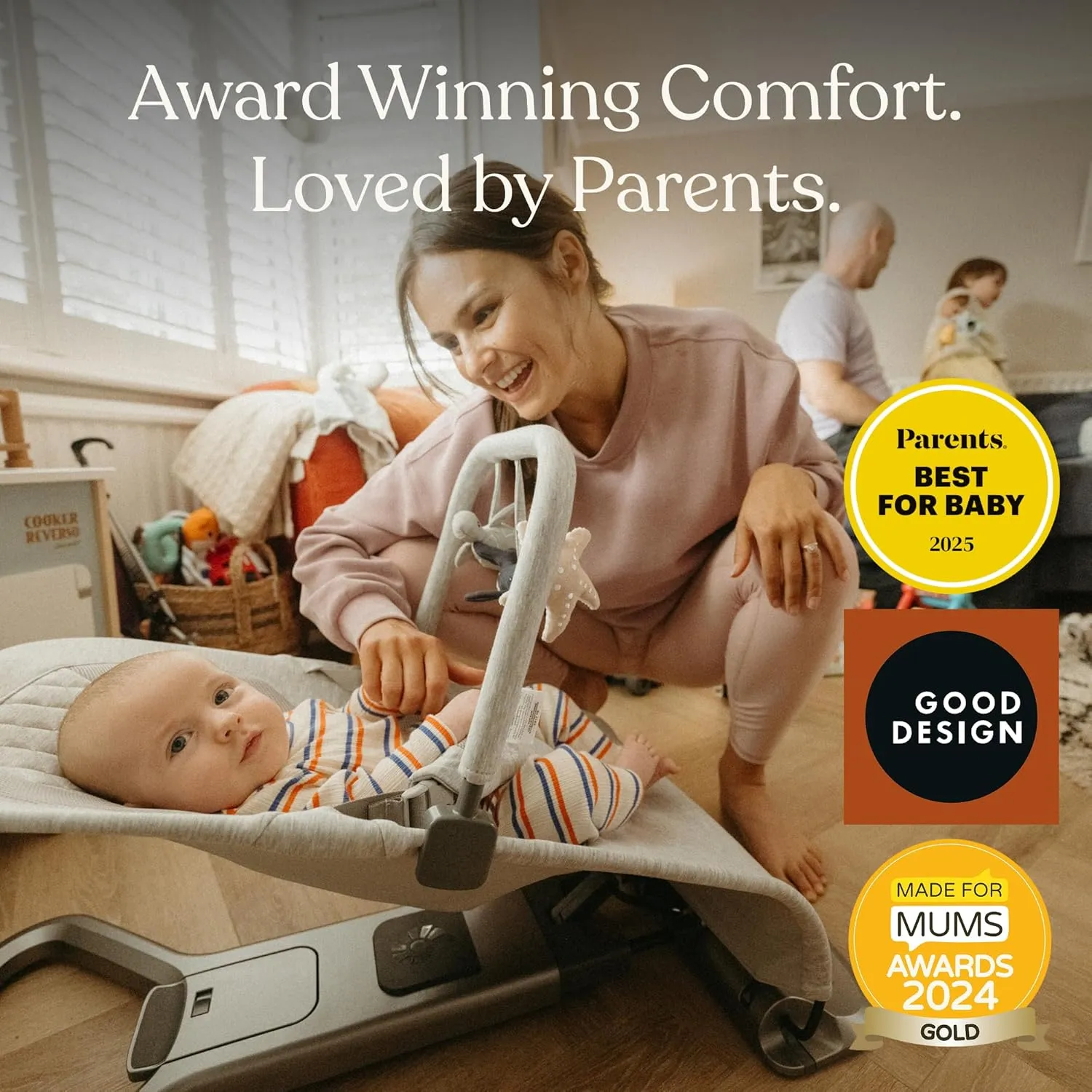Ergobaby Evolve 3-in-1 Mesh Bouncer, Adjustable Multi Position Baby Bouncer Seat, Fits Newborn to Toddler, Cream Mesh