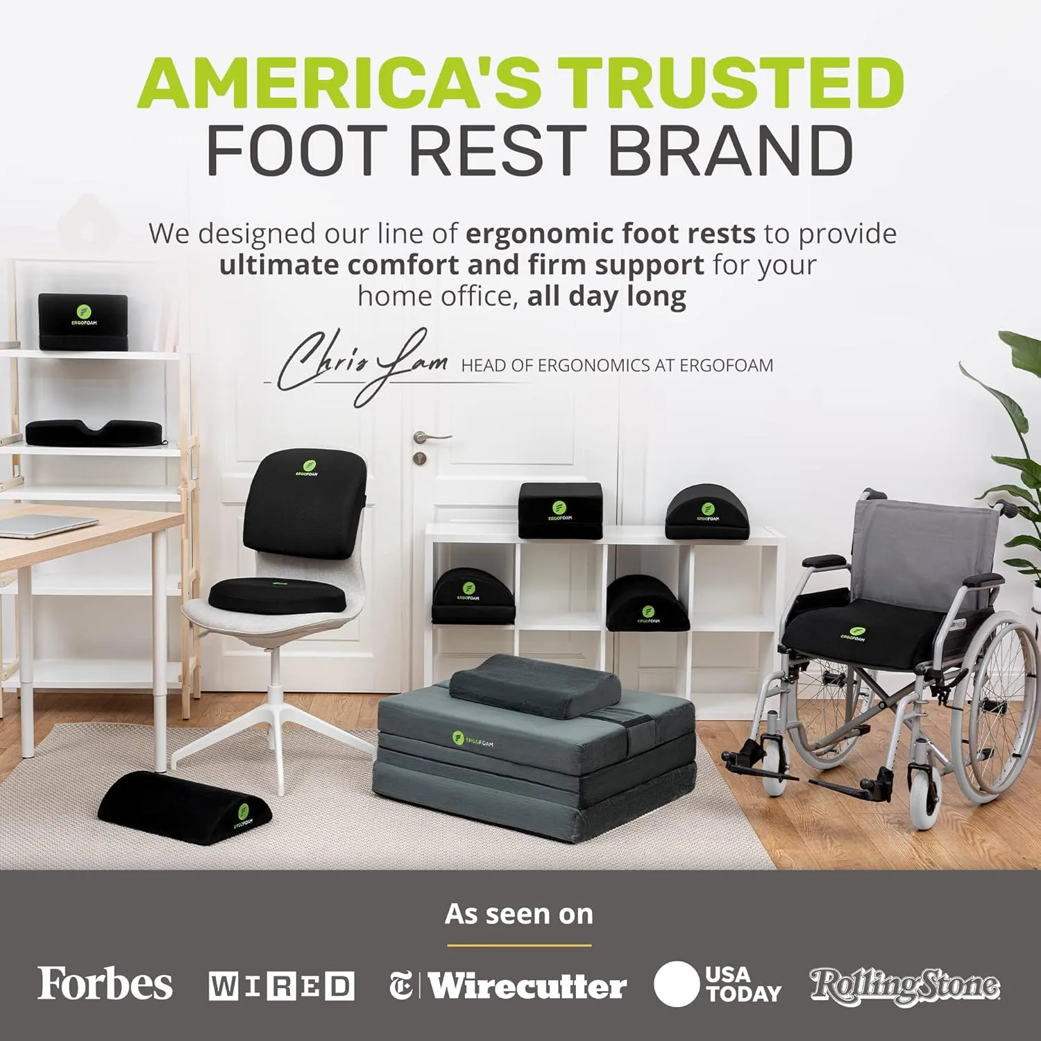 ErgoFoam Foot Rest for Under Desk at Work - Chiropractor Endorsed 2in1 Adjustable Premium Under Desk Footrest - Ergonomic Desk Foot Rest with High-Density Compression-Resistant Velvet Soft Foam (Grey)