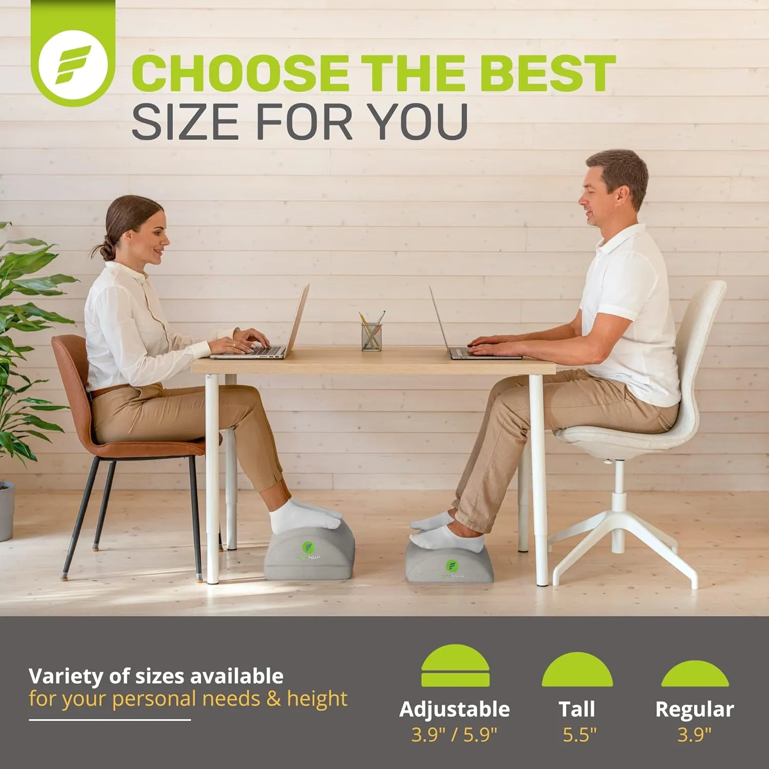 ErgoFoam Foot Rest for Under Desk at Work - Chiropractor Endorsed 2in1 Adjustable Premium Under Desk Footrest - Ergonomic Desk Foot Rest with High-Density Compression-Resistant Velvet Soft Foam (Grey)